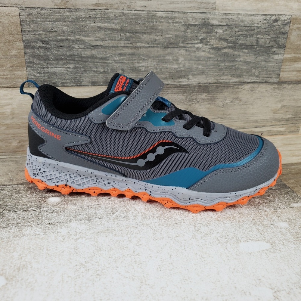Saucony Peregrine KDZ A/C Big Kid Shoes Sz 6 W Gray Teal Hook & Loop Sneakers
